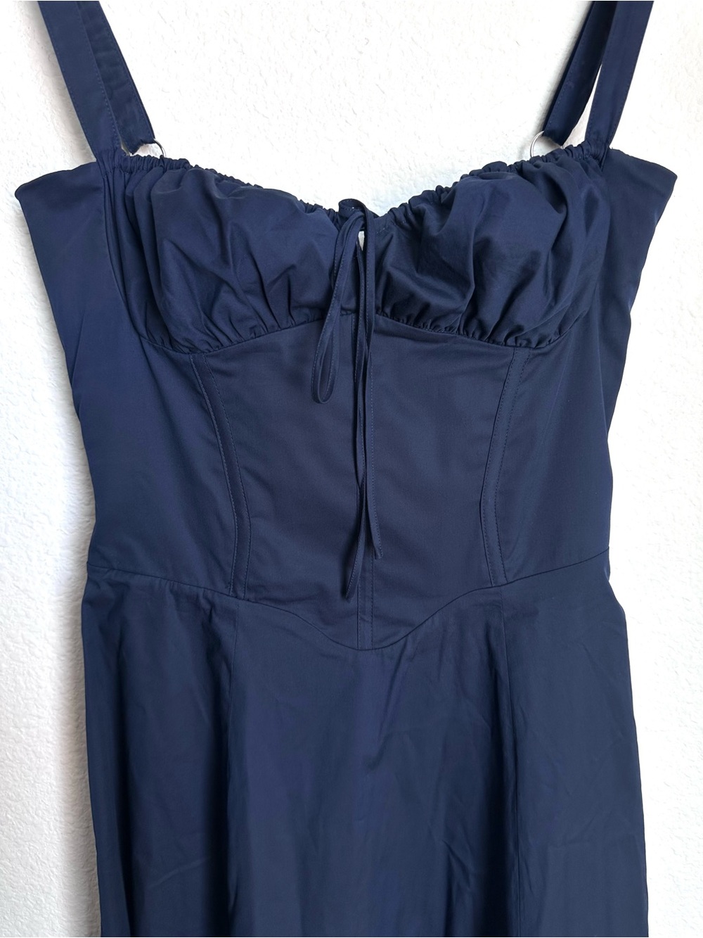 House of CB Carmen Navy Blue Corset Lace Up Back Dress large Milkmaid Sundress - Picture 9 of 16